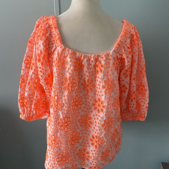 Lily Pulitzer Kerrigan cantaloupe Flutter Sleeve Eyelet top - Picture 13 of 16
